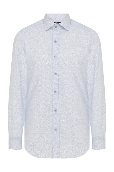 Mavi Slim Fit Baskılı Pamuklu Uzun Kol Spor Gömlek - Hatemoğlu