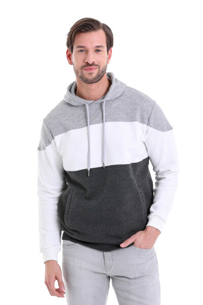 Antrasit Regular Fit Pamuklu Kapüşonlu Kanguru Cepli Sweatshirt - HTML