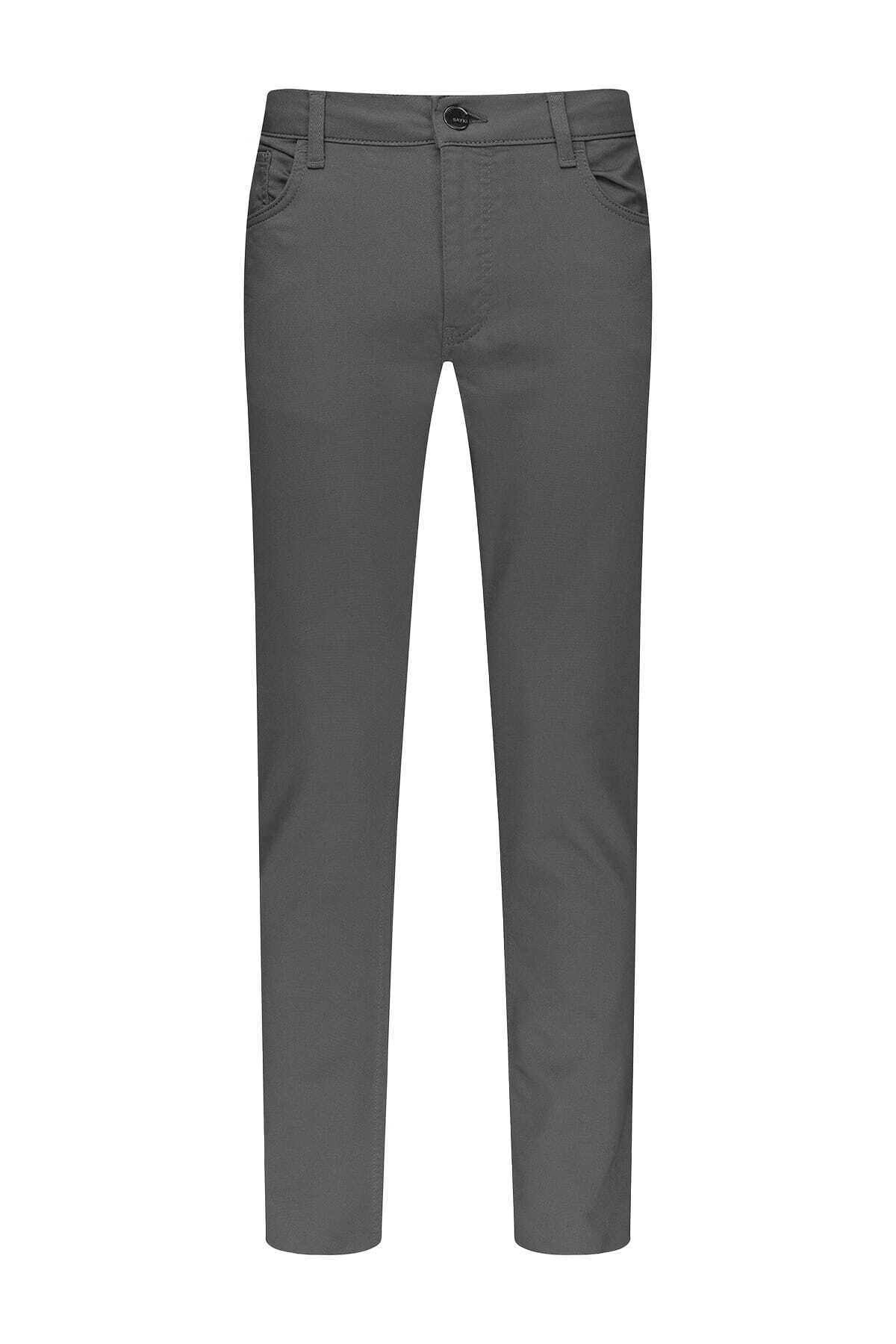 Antrasit Slim Fit 5 Cep Pamuklu Kanvas Pantolon