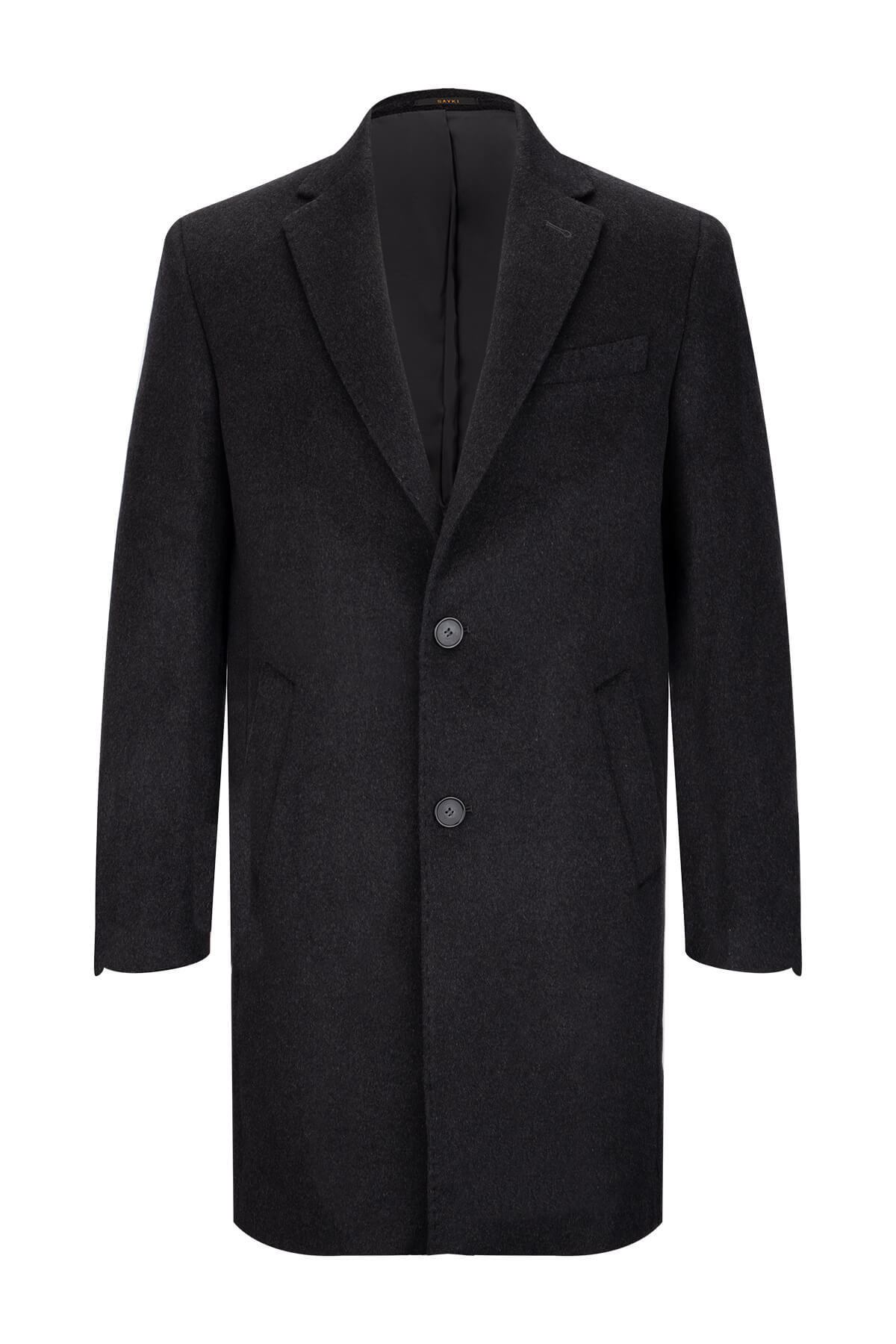 Antrasit Slim Fit Ceket Yaka Yünlü Kaşe Palto