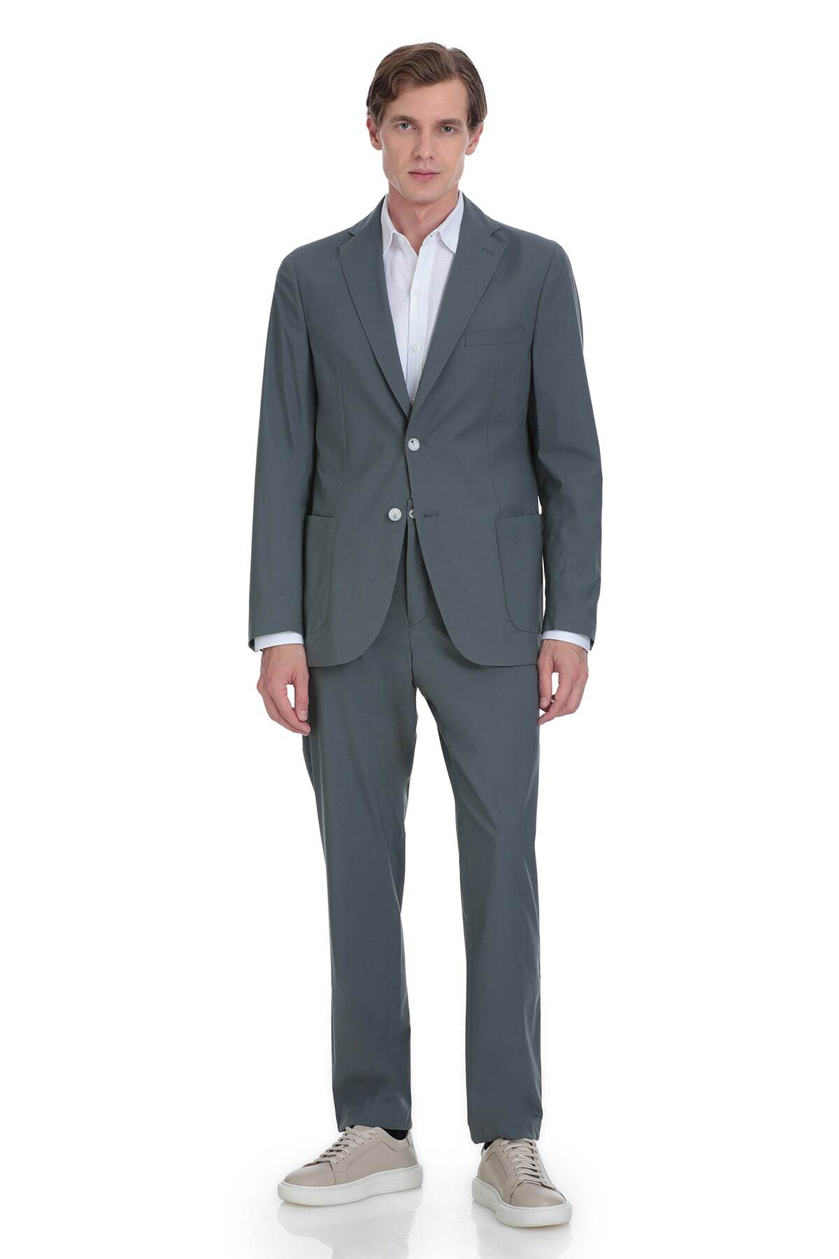 Antrasit Slim Fit Mono Yaka Casual Takım Elbise