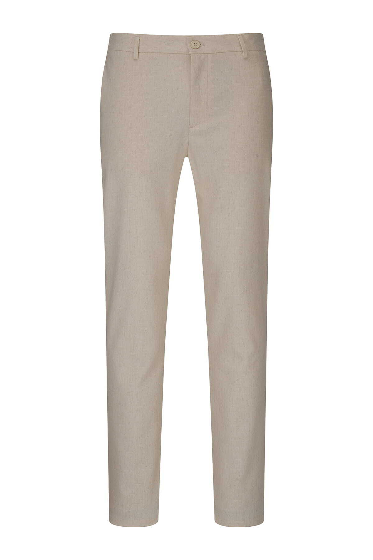Bej Rahat Kesim Yandan Cepli Keten Jogger Pantolon