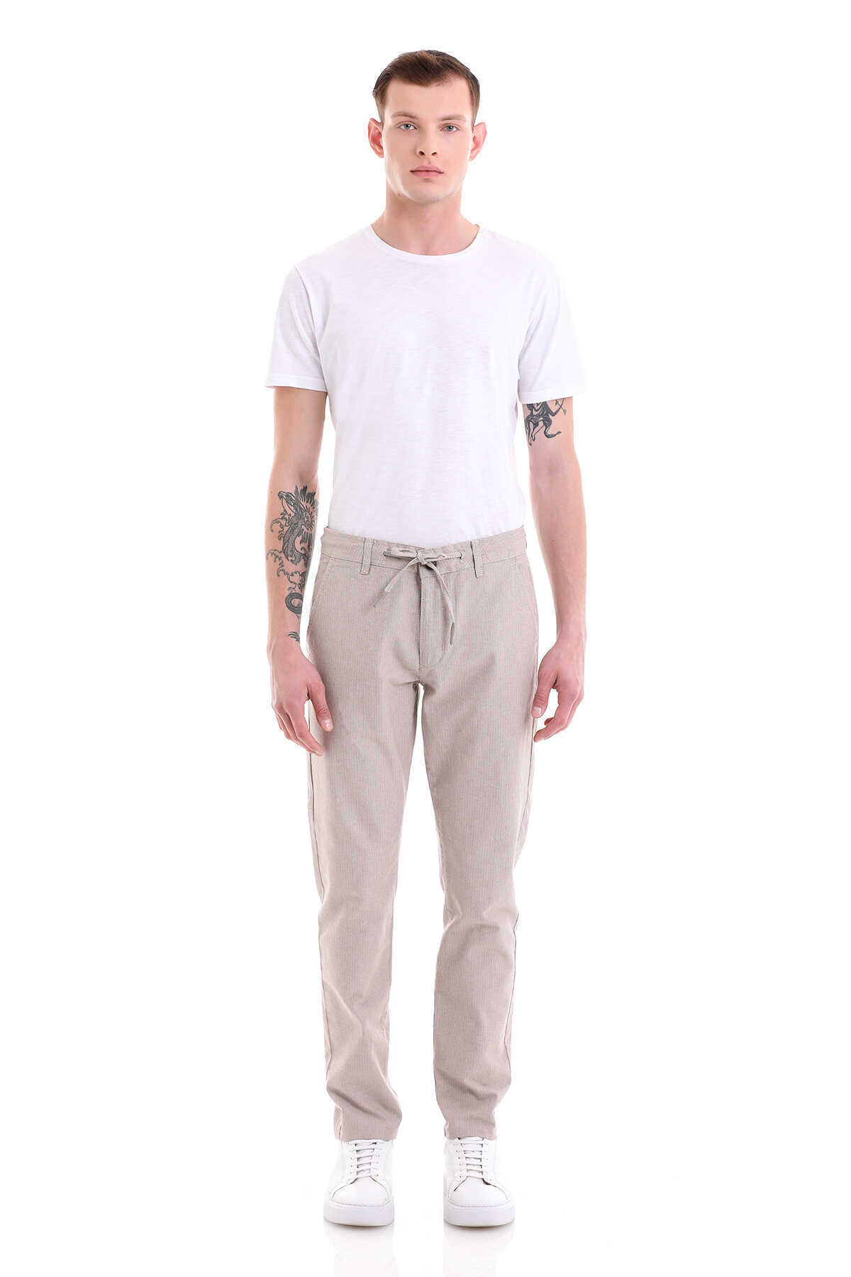 Bej Dinamik Fit Pamuklu Yandan Cepli Kanvas Pantolon