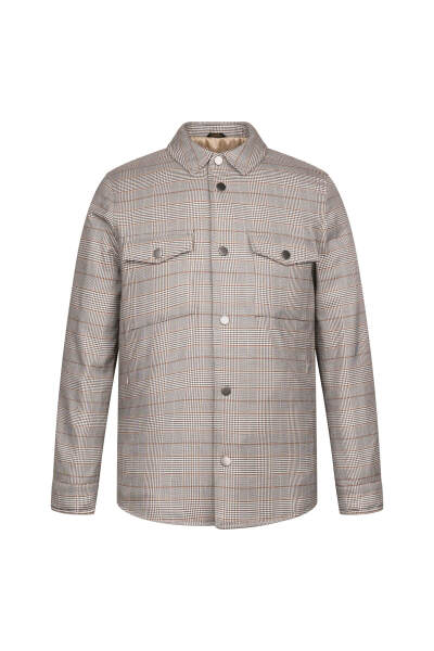 Bej Regular Fit Kareli Elyaflı Mont - Hatemoğlu