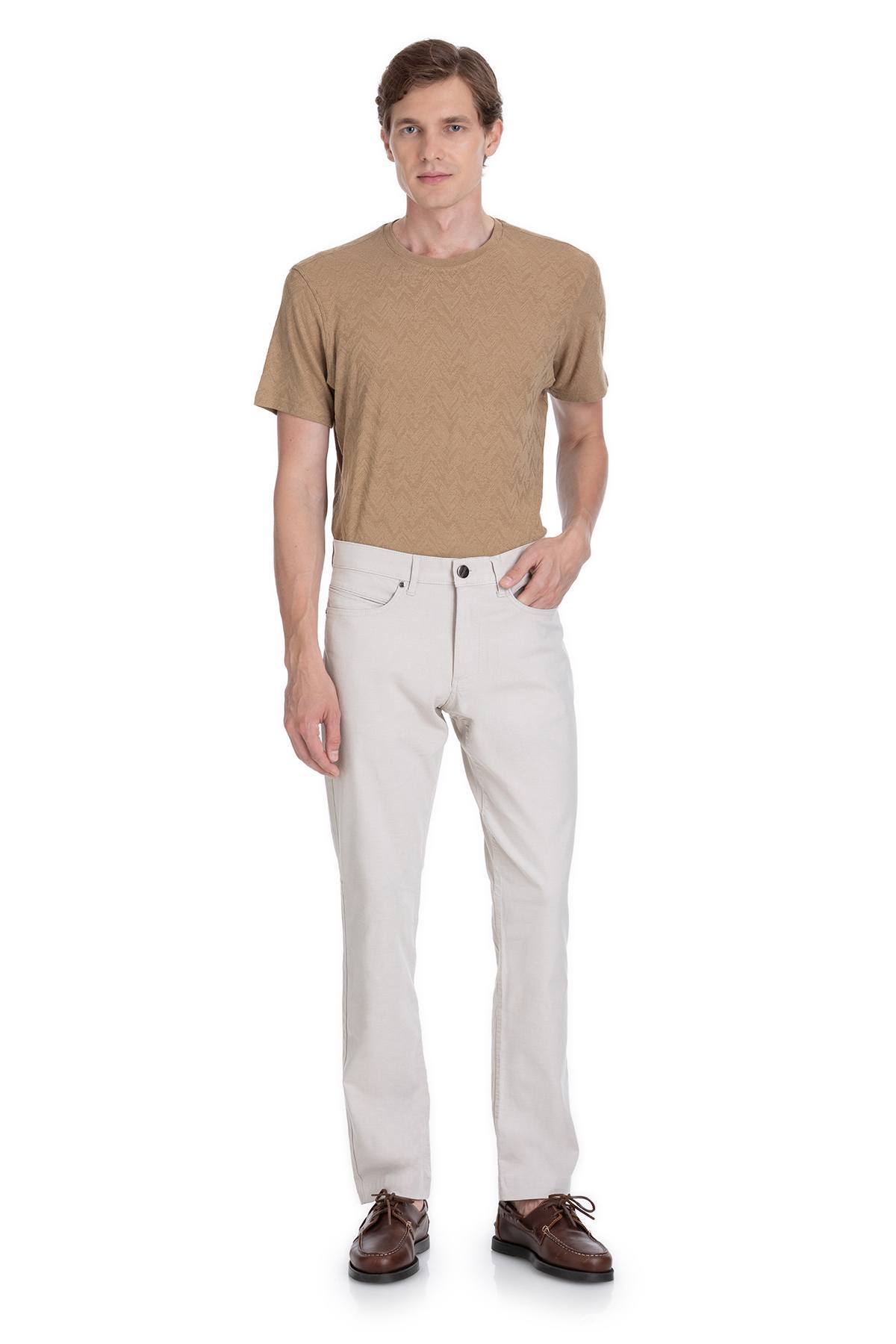Bej Regular Fit Pamuklu 5 Cep Kanvas Pantolon