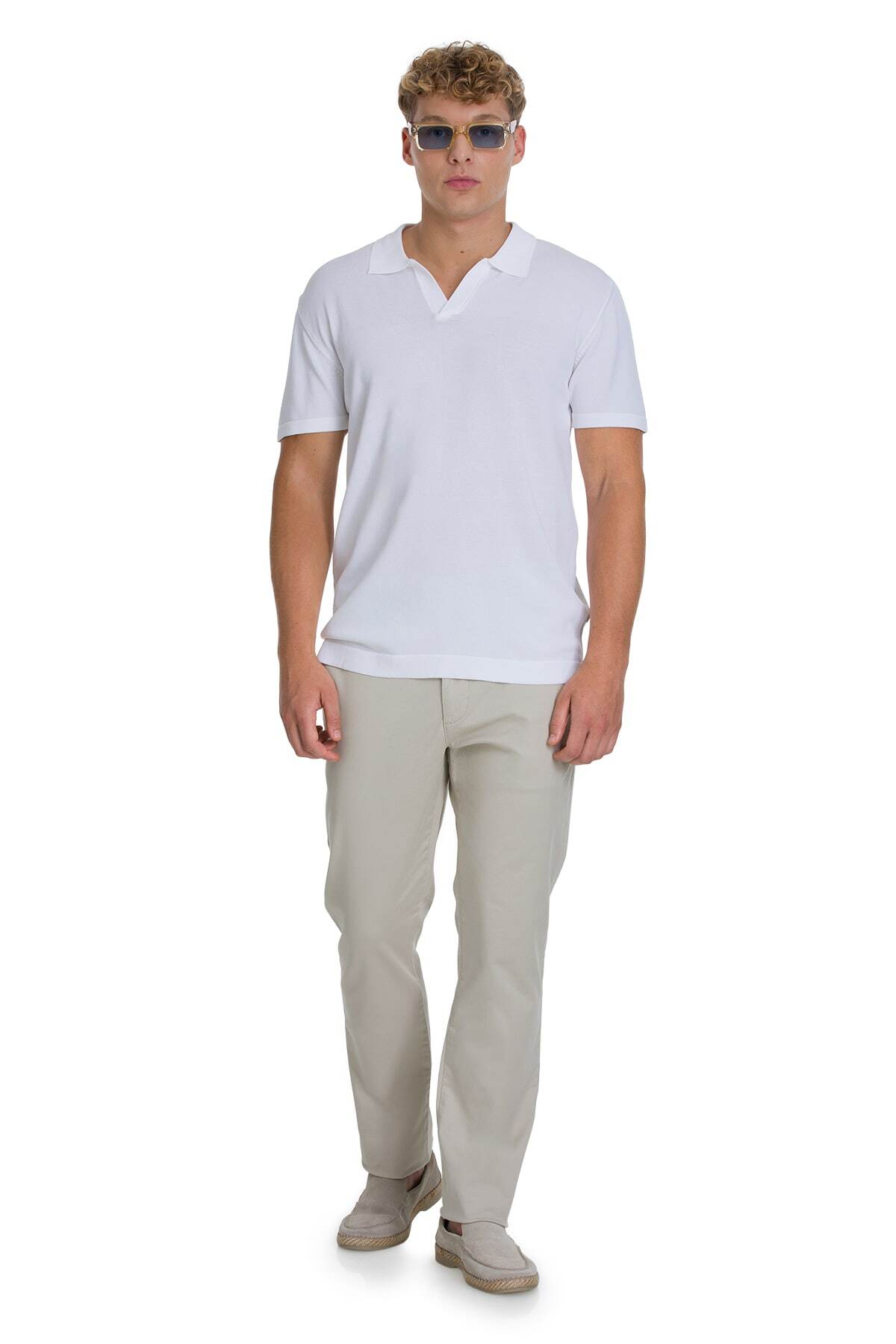 Bej Regular Fit Yandan Cepli Kanvas Pantolon