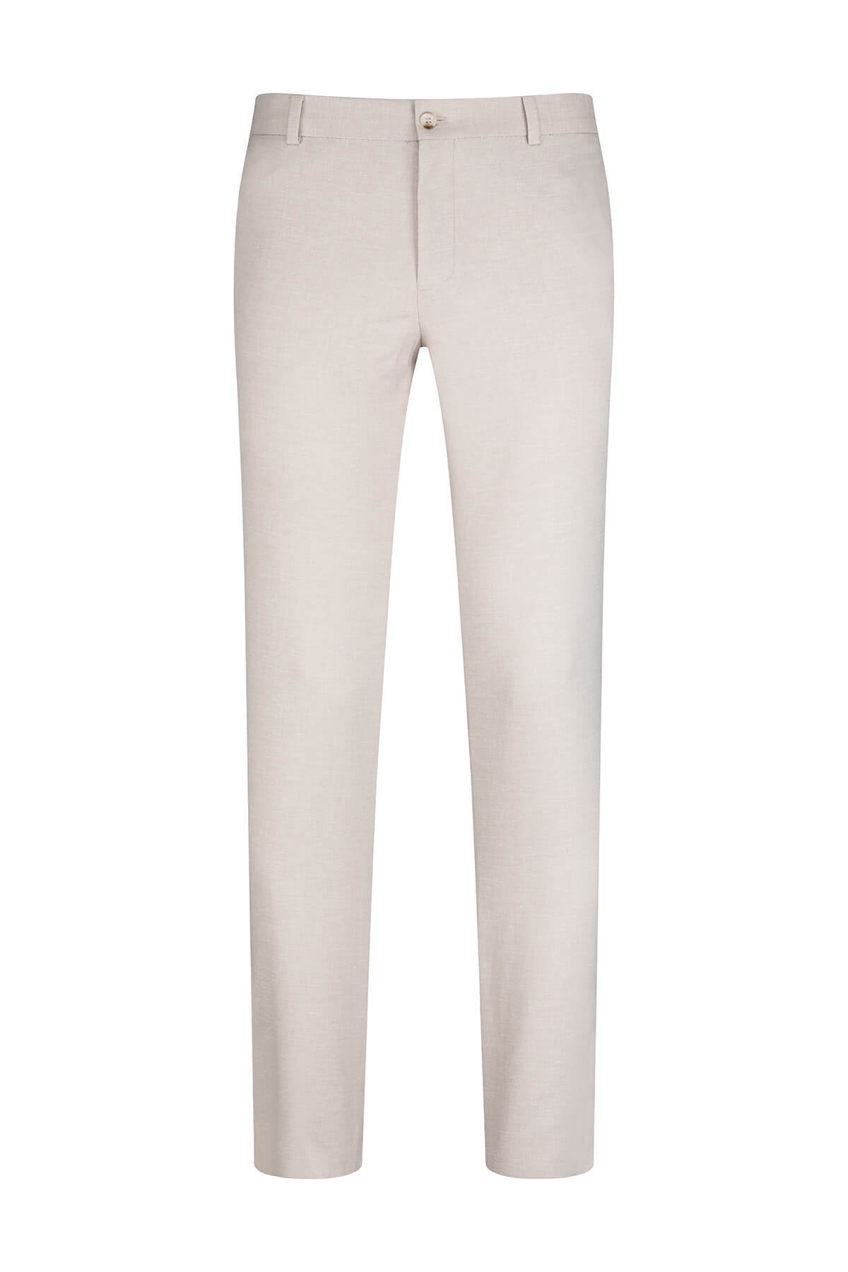 Bej Regular Fit Yandan Cepli Keten Pantolon