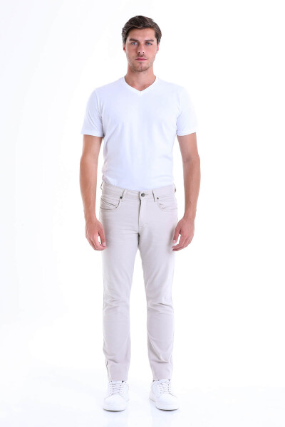 Bej Regular Fit Pamuklu 5 Cep Kanvas Pantolon - Hatemoğlu