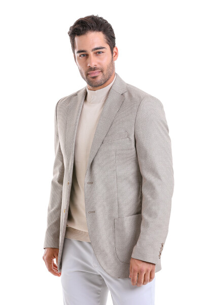 Kahverengi Slim Fit Desenli Mono Yaka Casual Ceket - Hatemoğlu