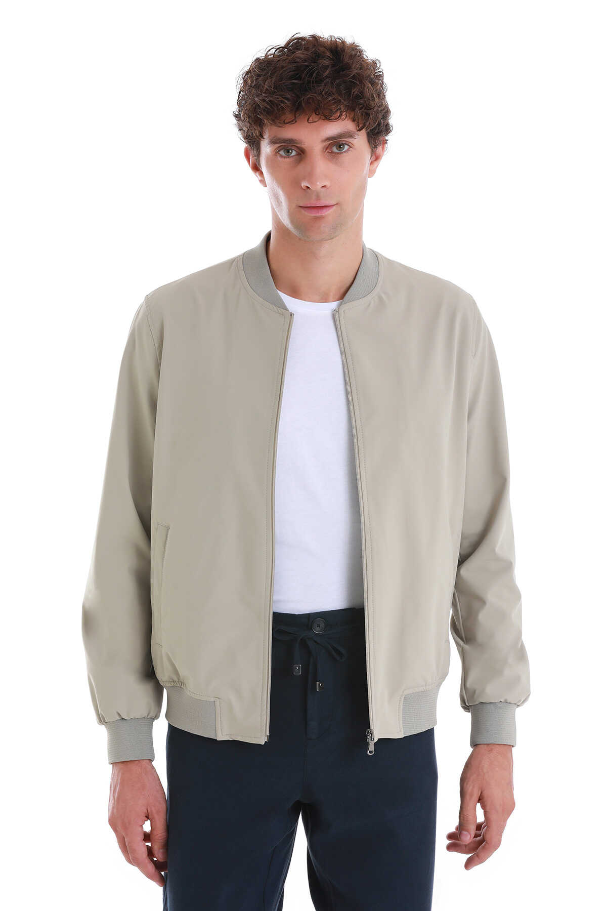 Bej Slim Fit Baharlık Bomber Mont
