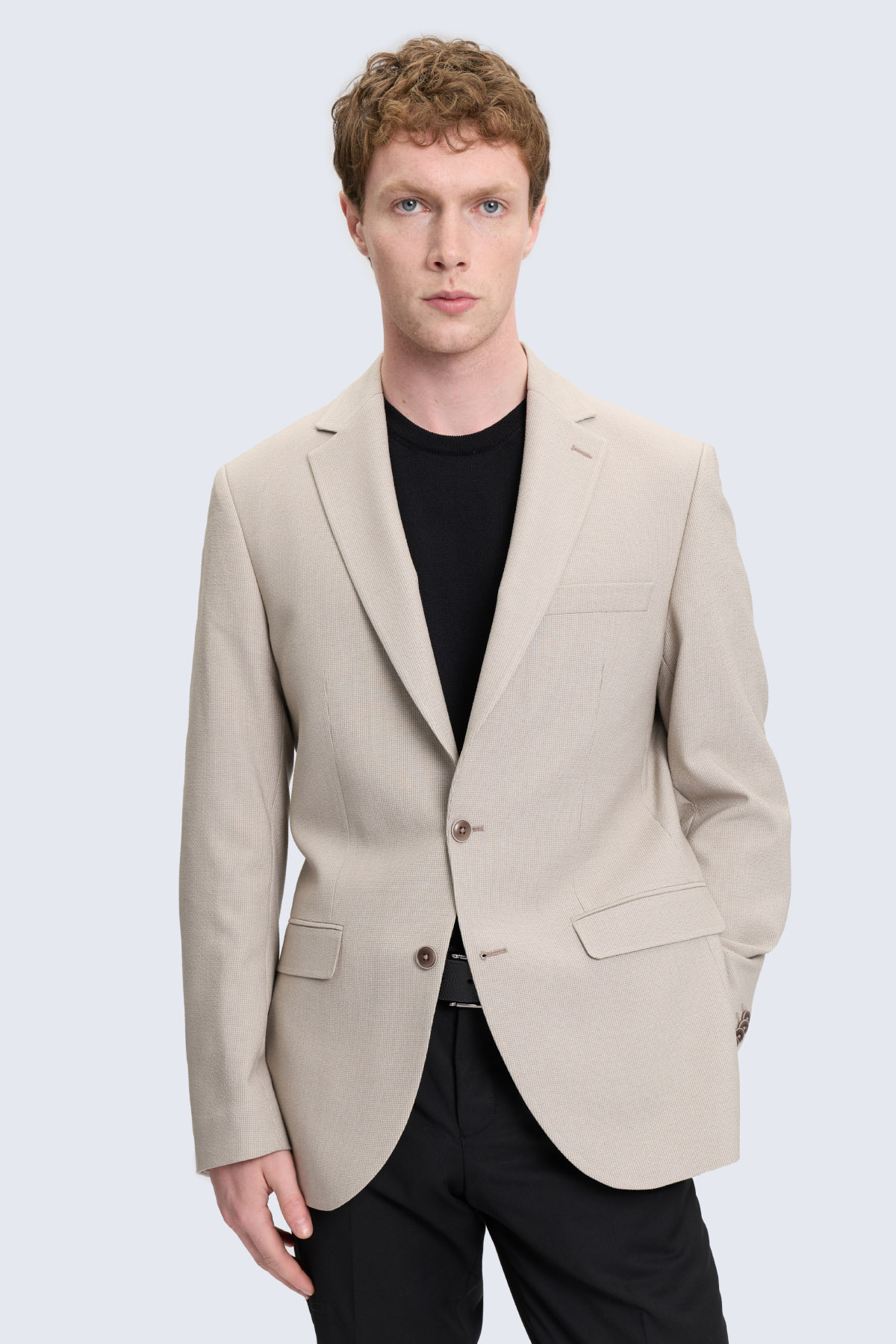 Bej Slim Fit Mono Yaka Klasik Ceket