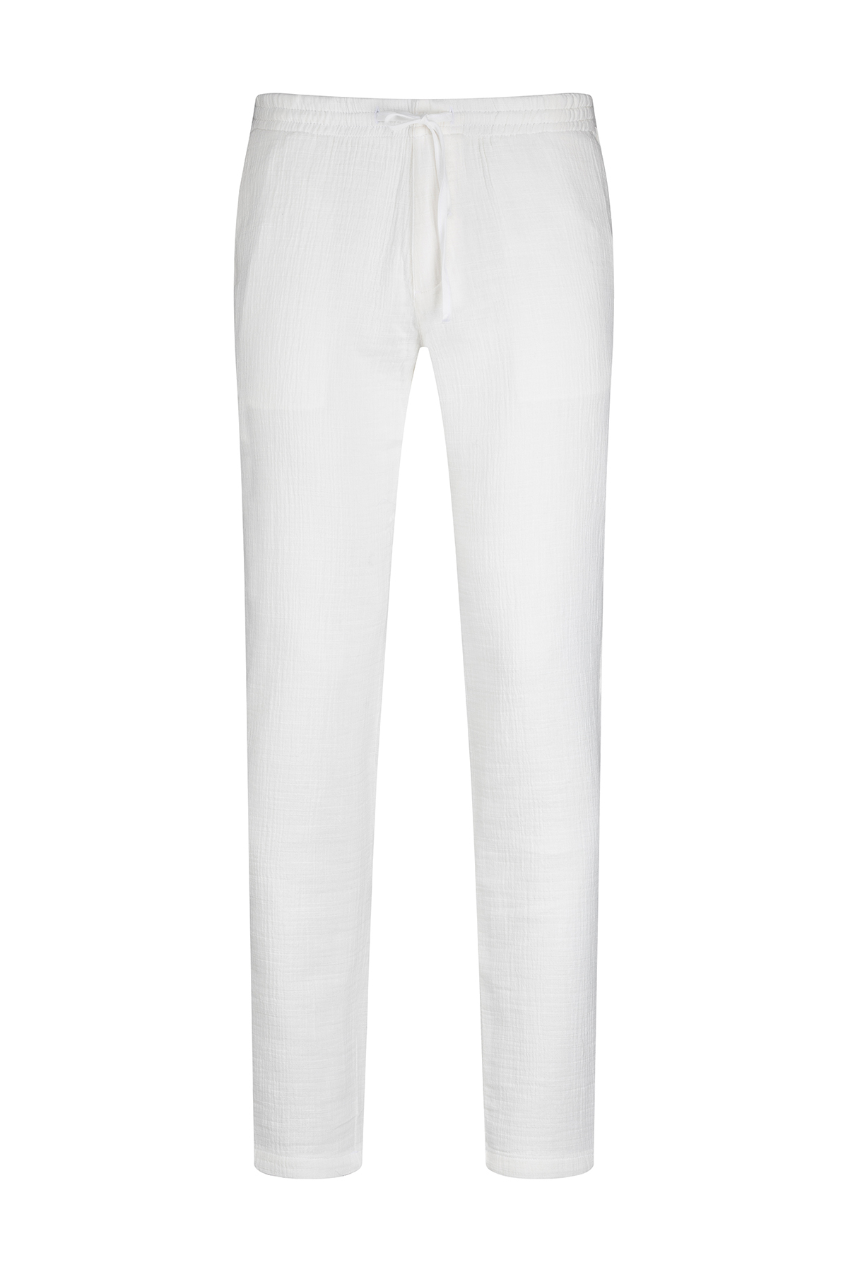 Beyaz Rahat Kesim Yandan Cepli 100% Pamuk Jogger Pantolon