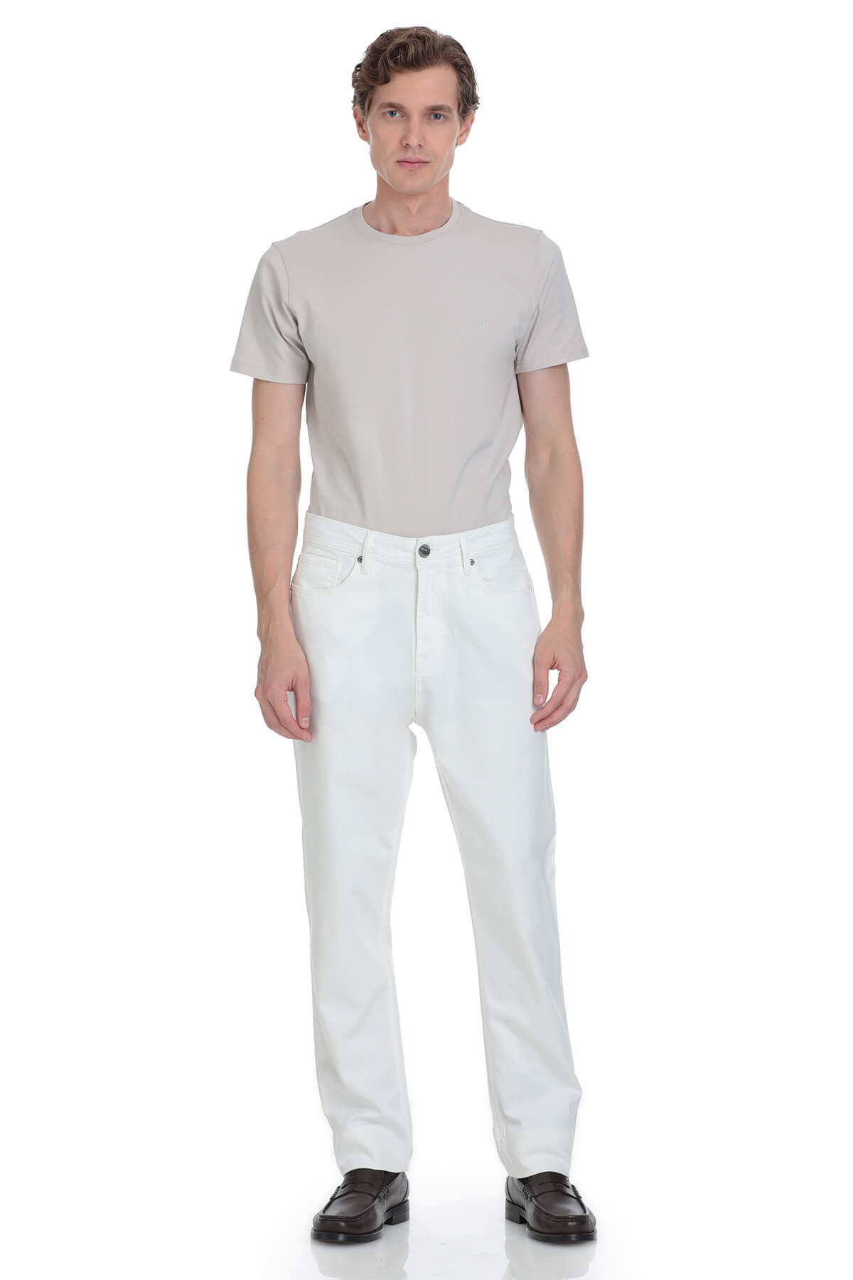 Beyaz Regular Fit 5 Cep 100% Pamuk Kot Pantolon