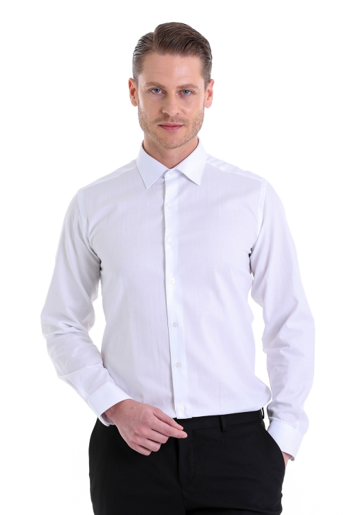 Hatemoğlu Beyaz Regular Fit Desenli 100% Pamuk Uzun Kol Klasik Gömlek. 1