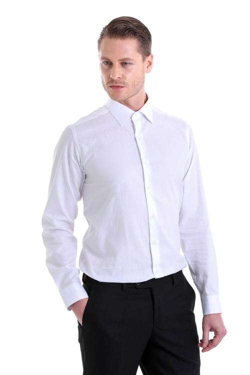 Hatemoğlu Beyaz Regular Fit Desenli 100% Pamuk Uzun Kol Klasik Gömlek. 2