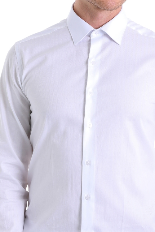 Hatemoğlu Beyaz Regular Fit Desenli 100% Pamuk Uzun Kol Klasik Gömlek. 5