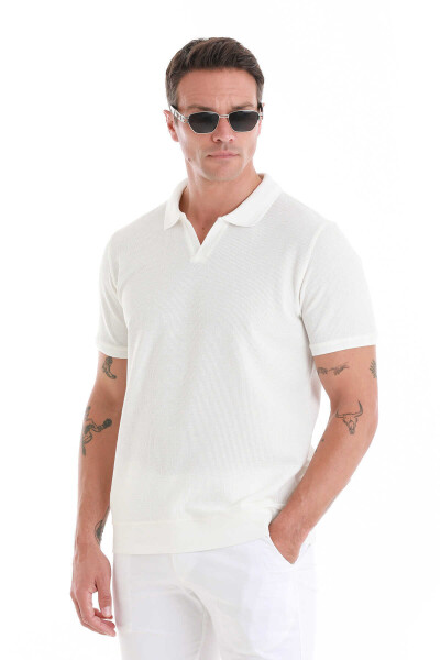 Beyaz Regular Fit Polo Yaka Pamuklu Tişört - Hatem Saykı