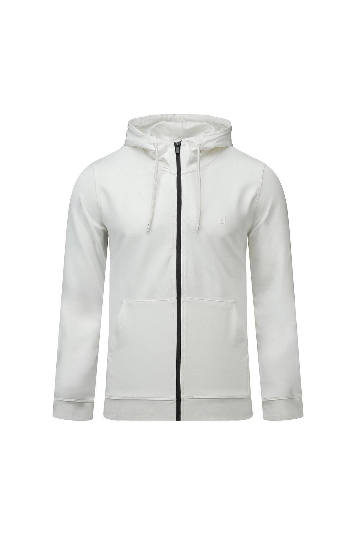 Beyaz Regular Fit Pamuklu Kapüşonlu Sweatshirt