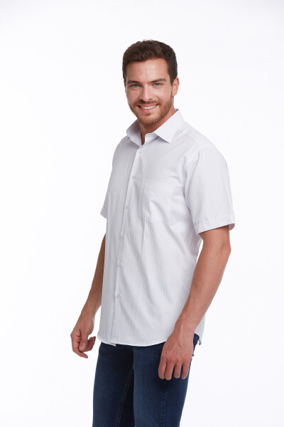 Lila Regular Fit Kareli Pamuklu Slim Yaka Kısa Kol Klasik Gömlek - Hatemoğlu