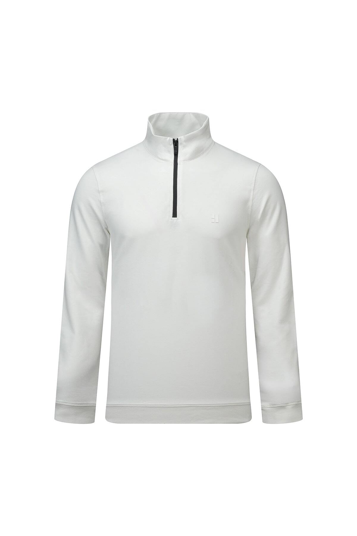 Beyaz Regular Fit Yarım Balıkçı Yaka Fermuarlı Sweatshirt