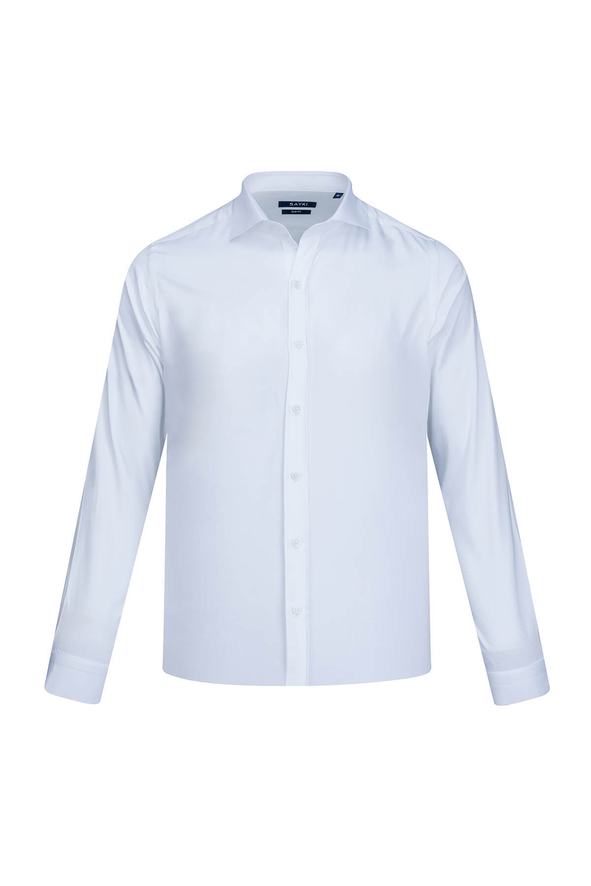 Beyaz Slim Fit Açık İtalyan Yaka Uzun Kollu Saten Gömlek