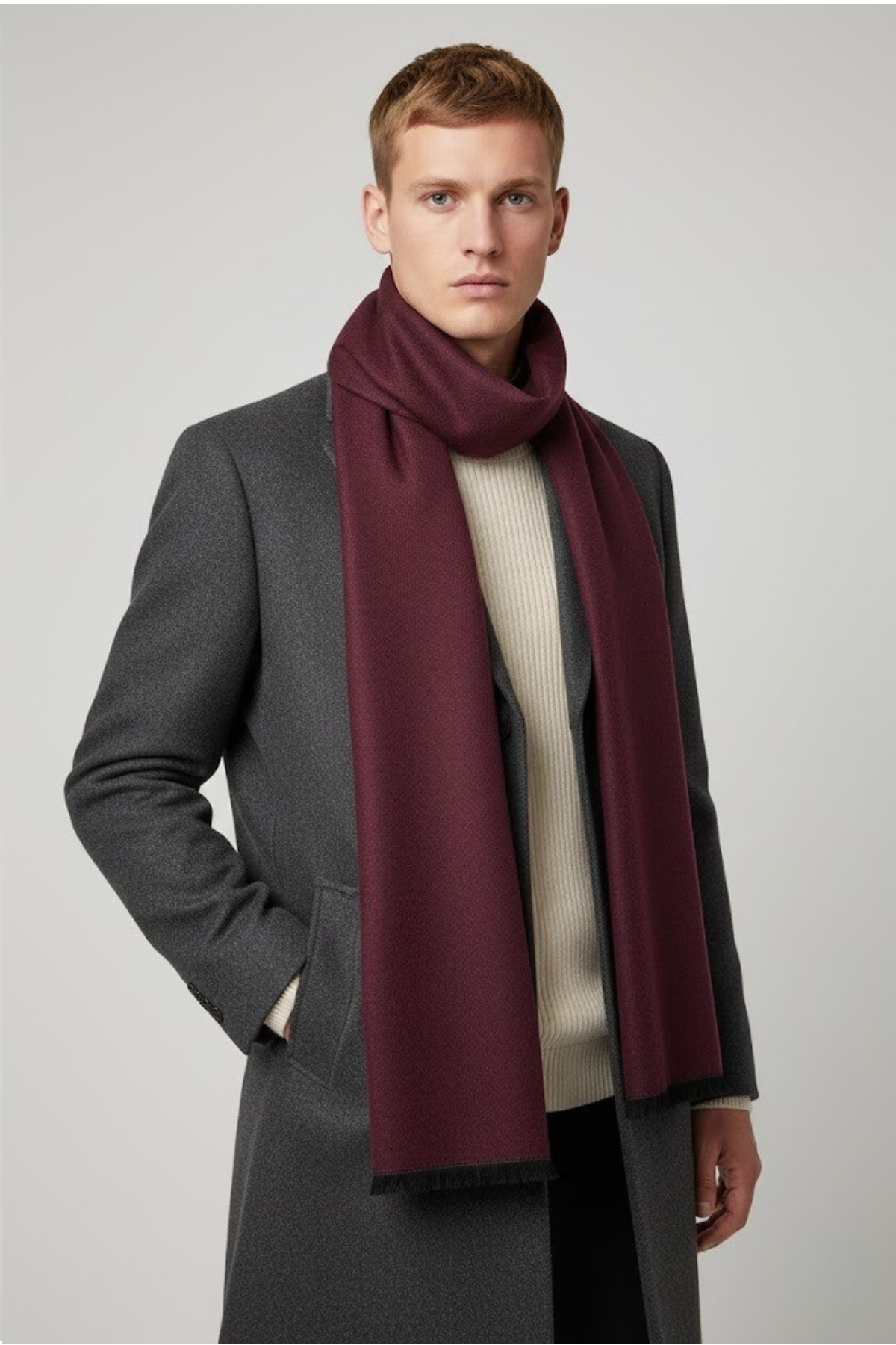 Bordo Çift Taraflı Atkı