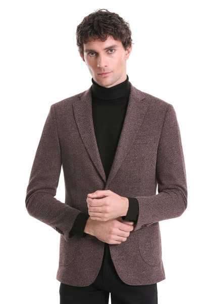 Bordo Comfort Fit Mono Yaka Klasik Ceket - Hatemoğlu