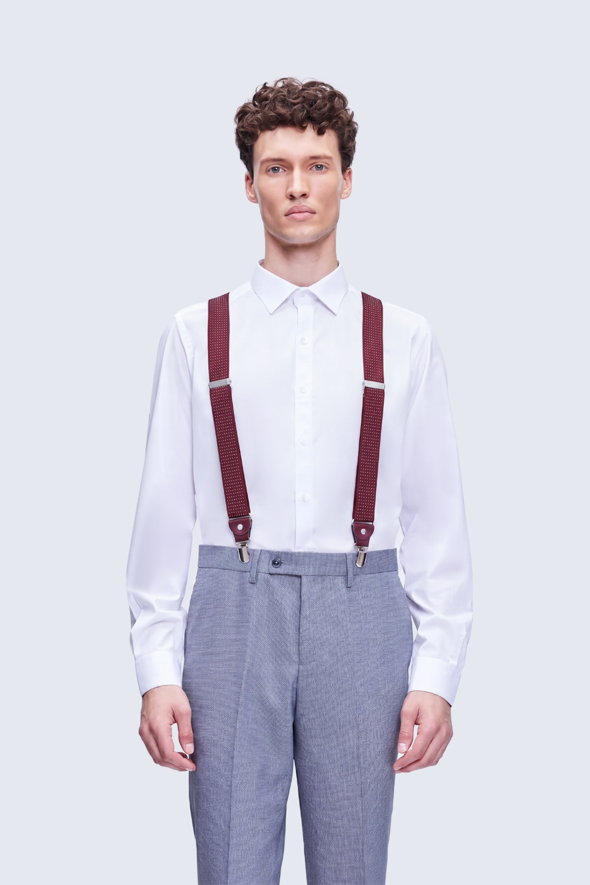 Bordo Puantiye Desenli Pantolon Askısı