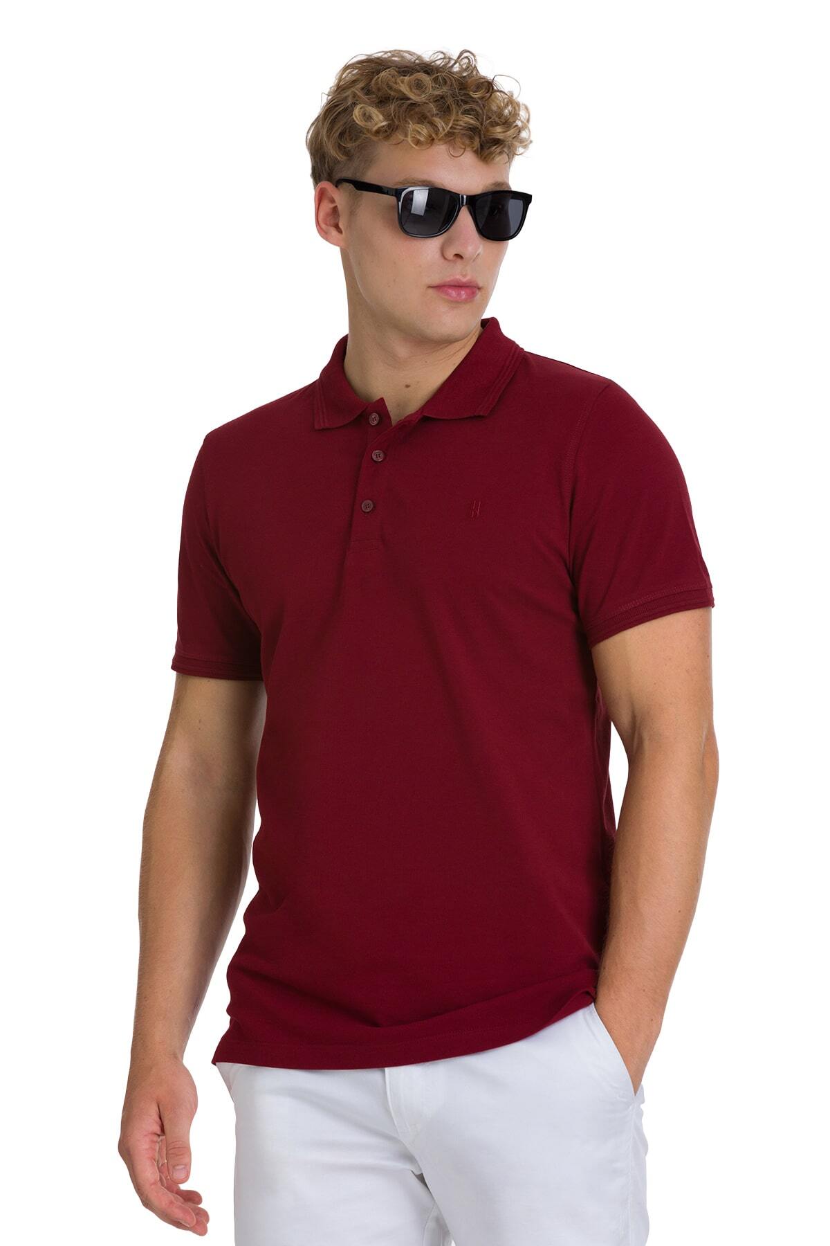 Bordo Regular Fit 100% Pamuk Polo Yaka Tişört