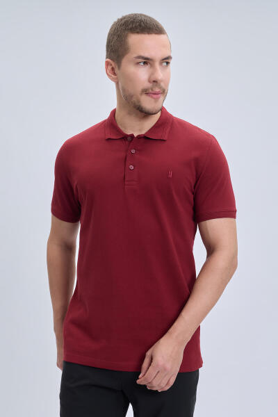 Bordo Regular Fit 100% Pamuk Kıvrılmaz Polo Yaka Tişört