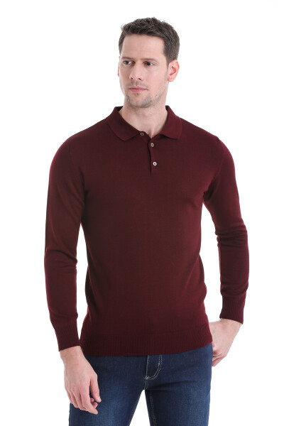 Bordo Regular Fit Polo Yaka Triko Kazak