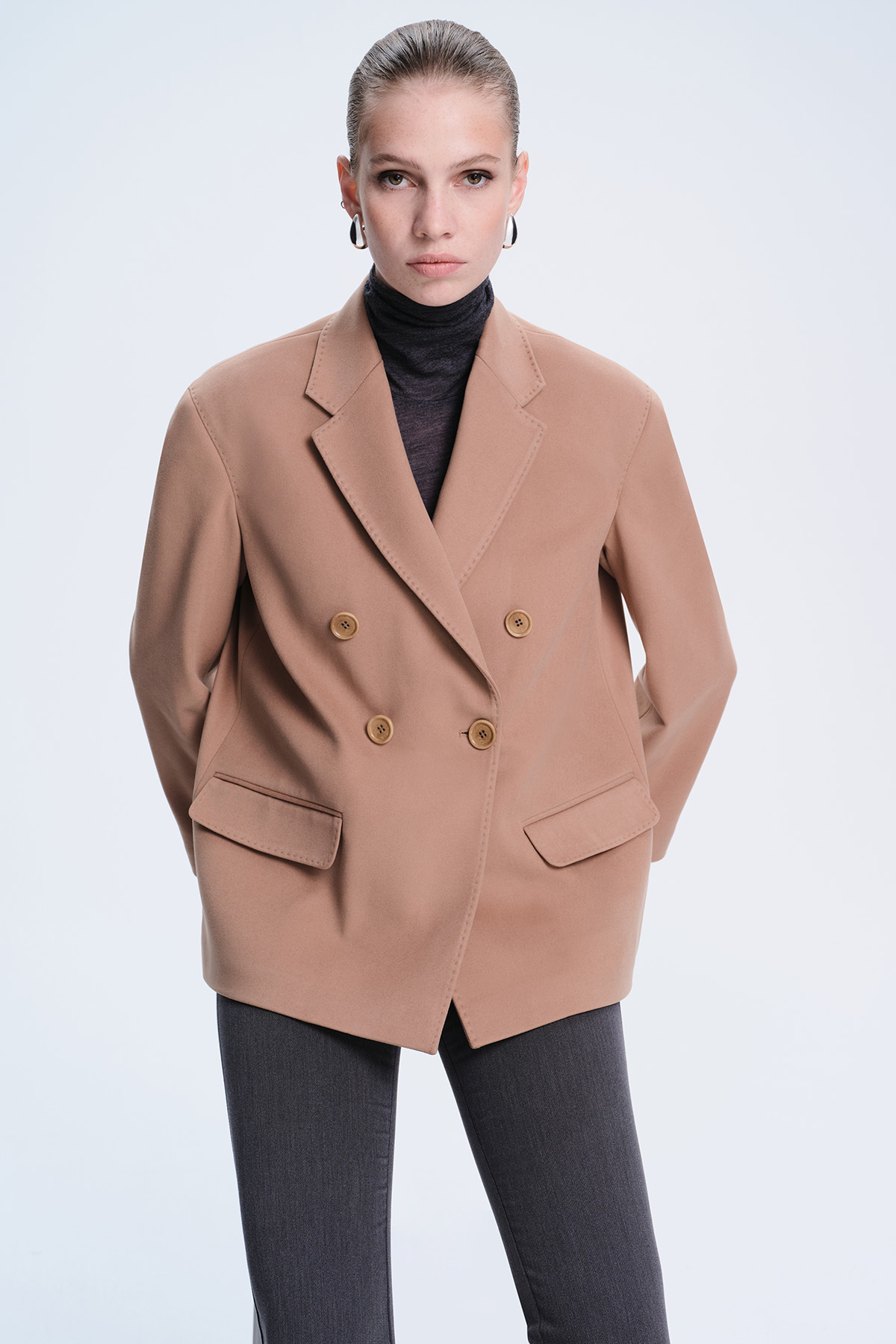 Saykı Woman Camel Regular Fit Kruvaze Kadın Ceket