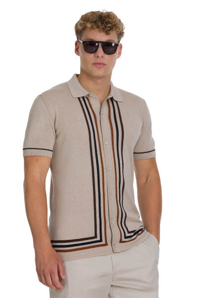 Ekru Regular Fit Polo Yaka Pamuklu Tişört
