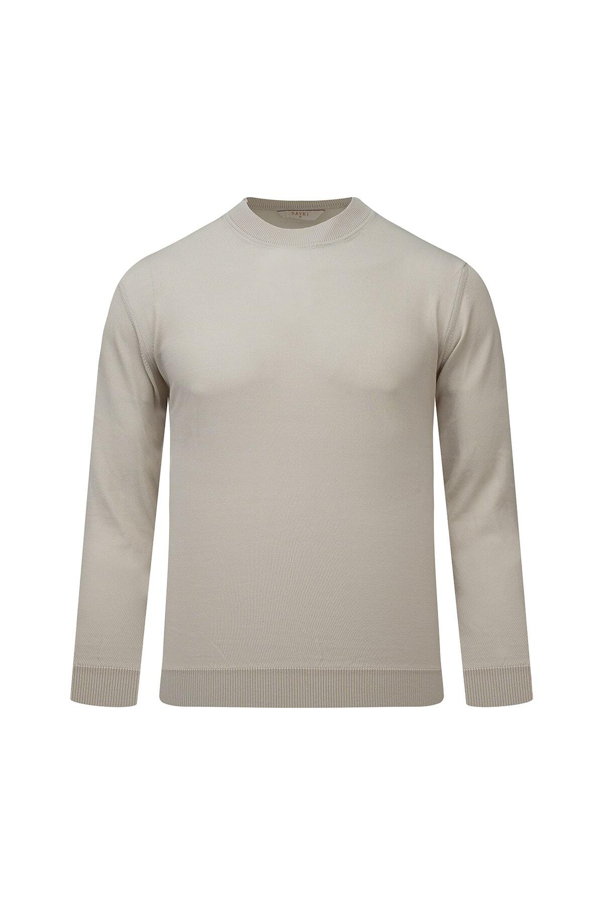 Ekru Regular Fit Yarım Balıkçı Yaka Rayon Kazak