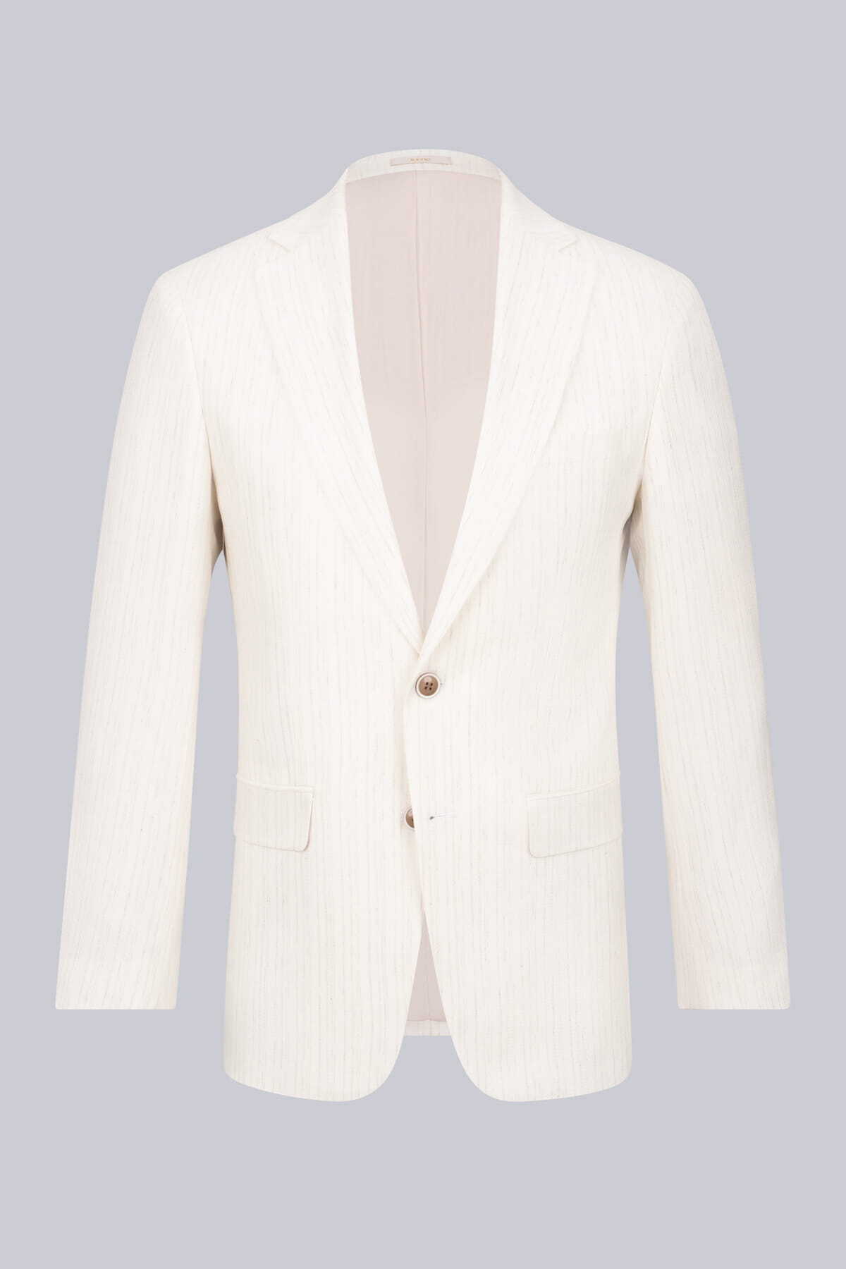 Ekru Slim Fit Mono Yaka Keten Ceket
