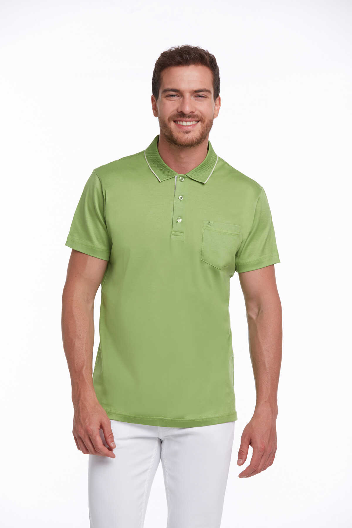 Yeşil Regular Fit Merserize Polo Yaka %100 Pamuk Tişört