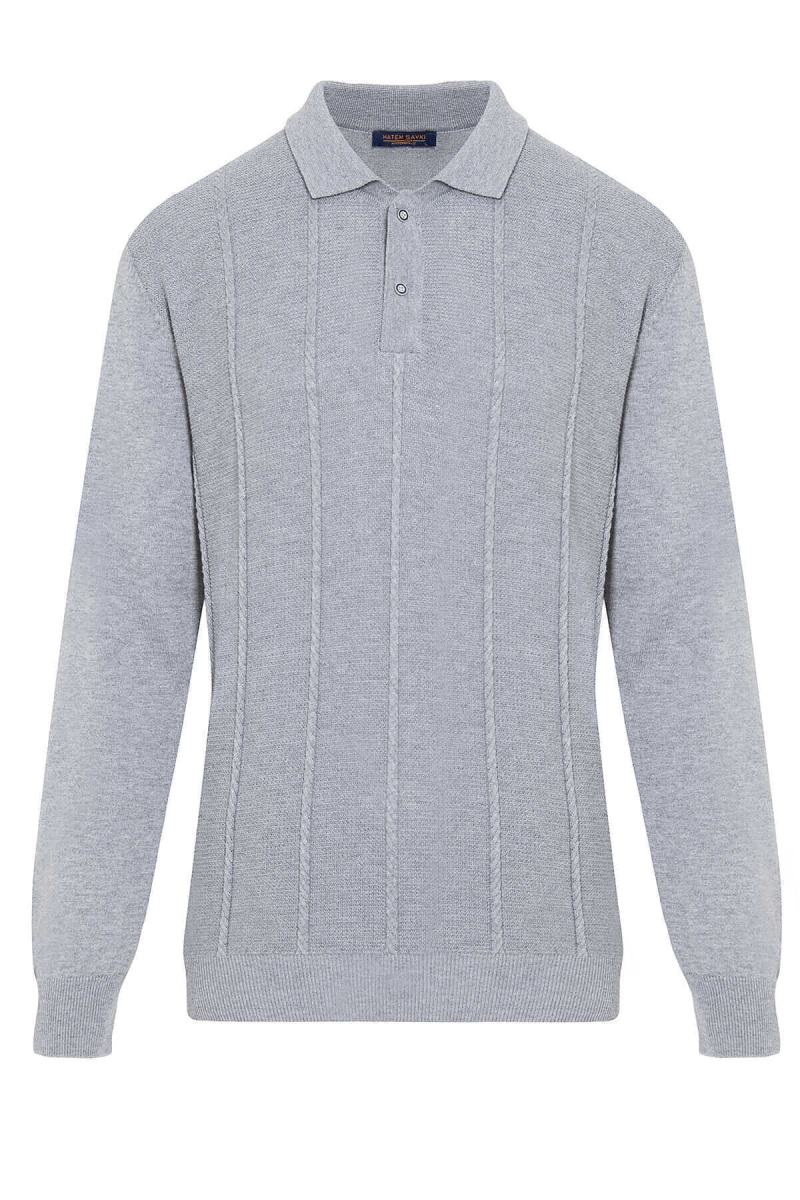 HATEM SAYKI Cable Knit Polo Sweater, Men's Size L (approx.) cotton navy blue type Vintage Second Hand