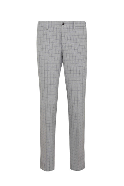 Gri Slim Fit Kareli Yandan Cep Kumaş Pantolon - Hatemoğlu