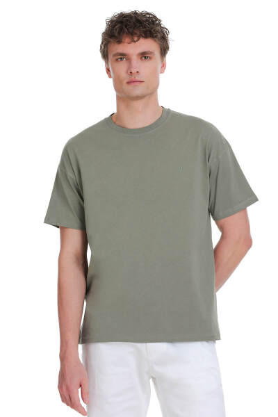 Gri Regular Fit 100% Pamuk Bisiklet Yaka Oversize Tişört - HTML