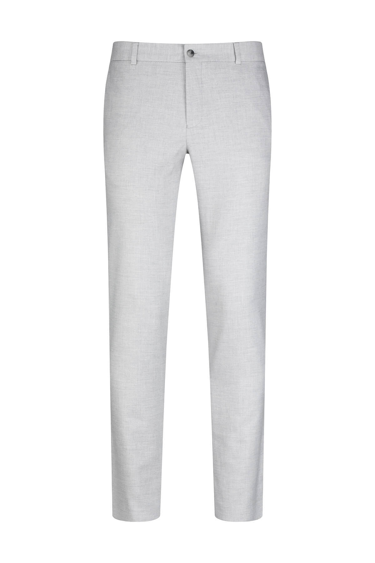Gri Regular Fit Yandan Cepli Keten Pantolon