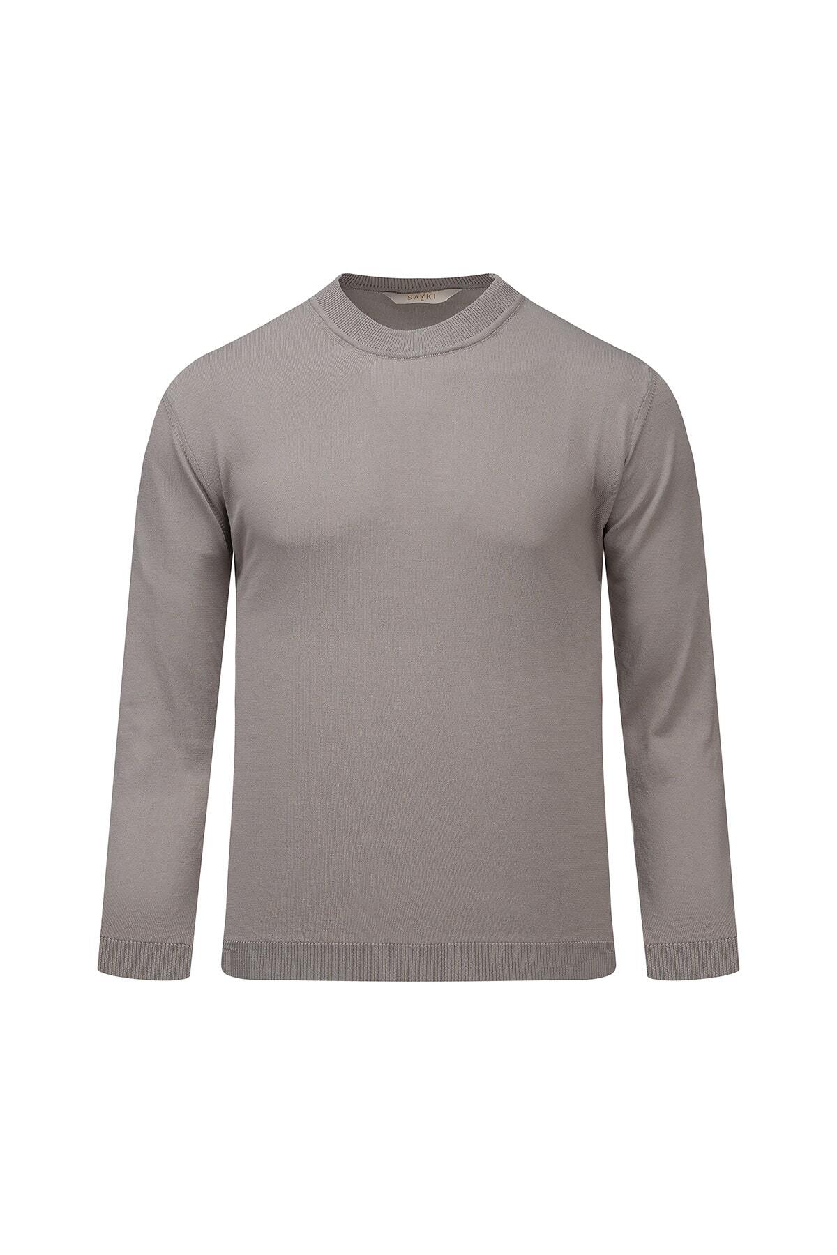 Gri Regular Fit Yarım Balıkçı Yaka Rayon Kazak