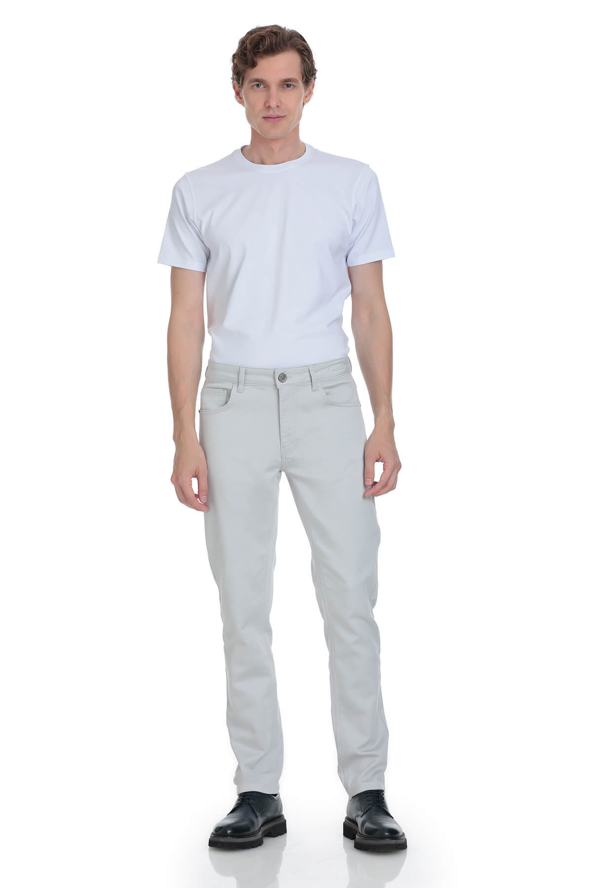 Gri Slim Fit 5 Cep Pamuklu Kanvas Pantolon