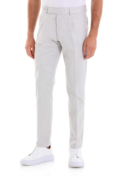 Gri Slim Fit Yandan Cep Keten Pantolon - Hatem Saykı