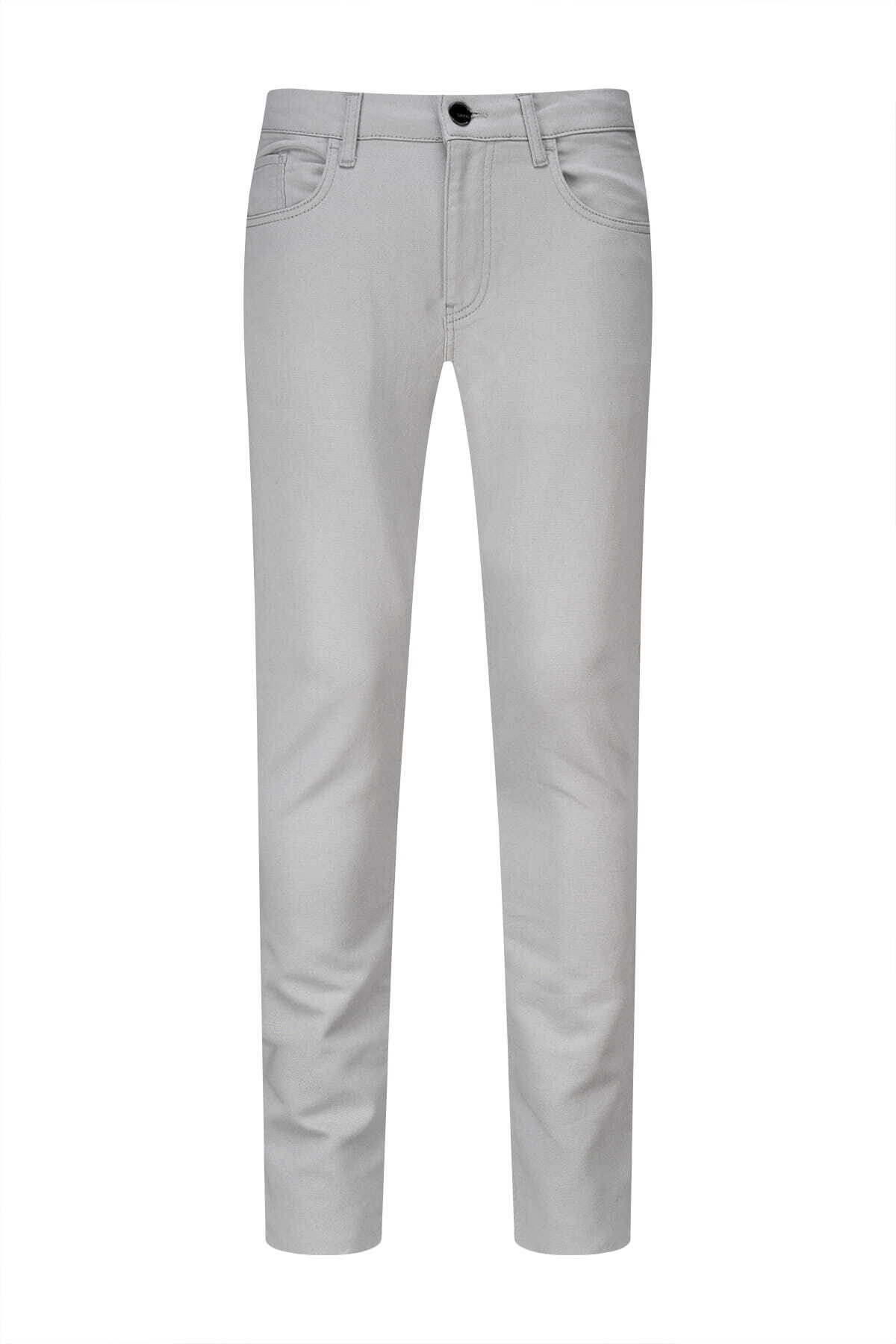 Gri Slim Fit Pamuklu 5 Cep Kanvas Pantolon