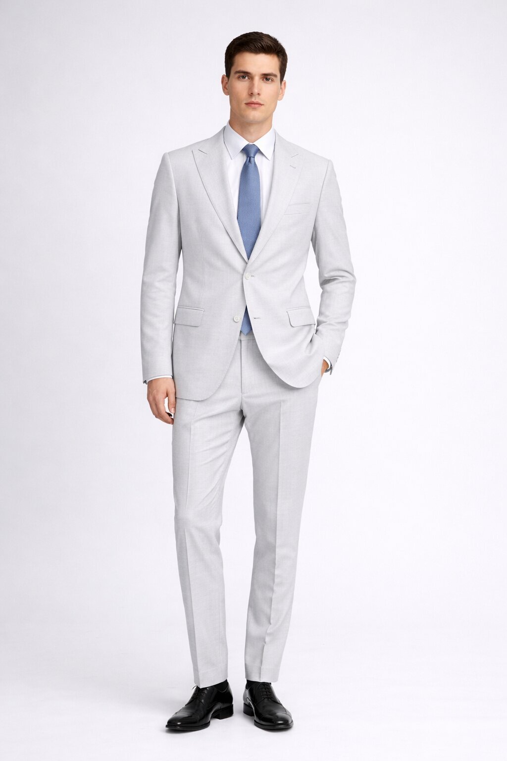 Gri Slim Fit Sivri Yaka Klasik Takım Elbise