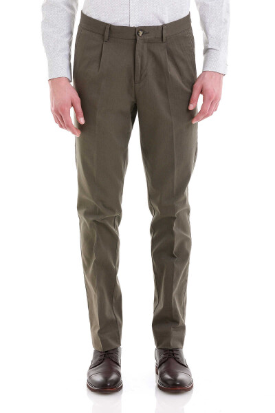 Haki Dinamik Fit Yandan Cepli Pamuklu Kanvas Pantolon - Hatem Saykı