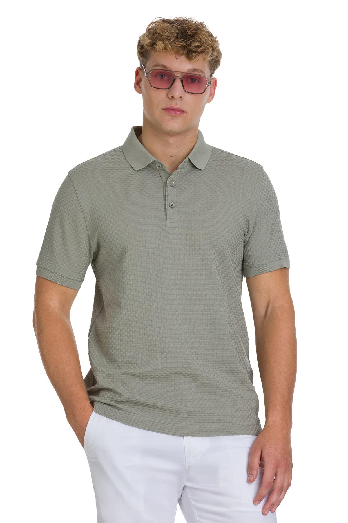 Haki Regular Fit 100% Pamuk Polo Yaka  Merserize Tişört
