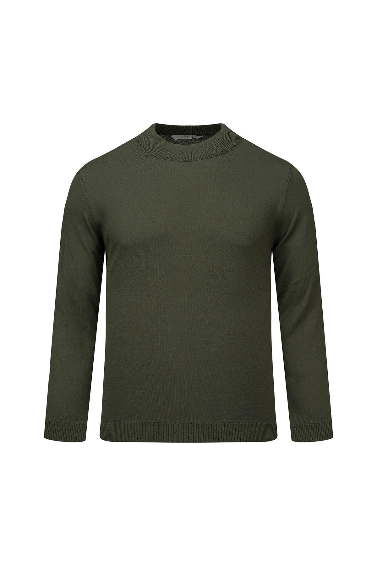 Haki Regular Fit Yarım Balıkçı Yaka Rayon Kazak