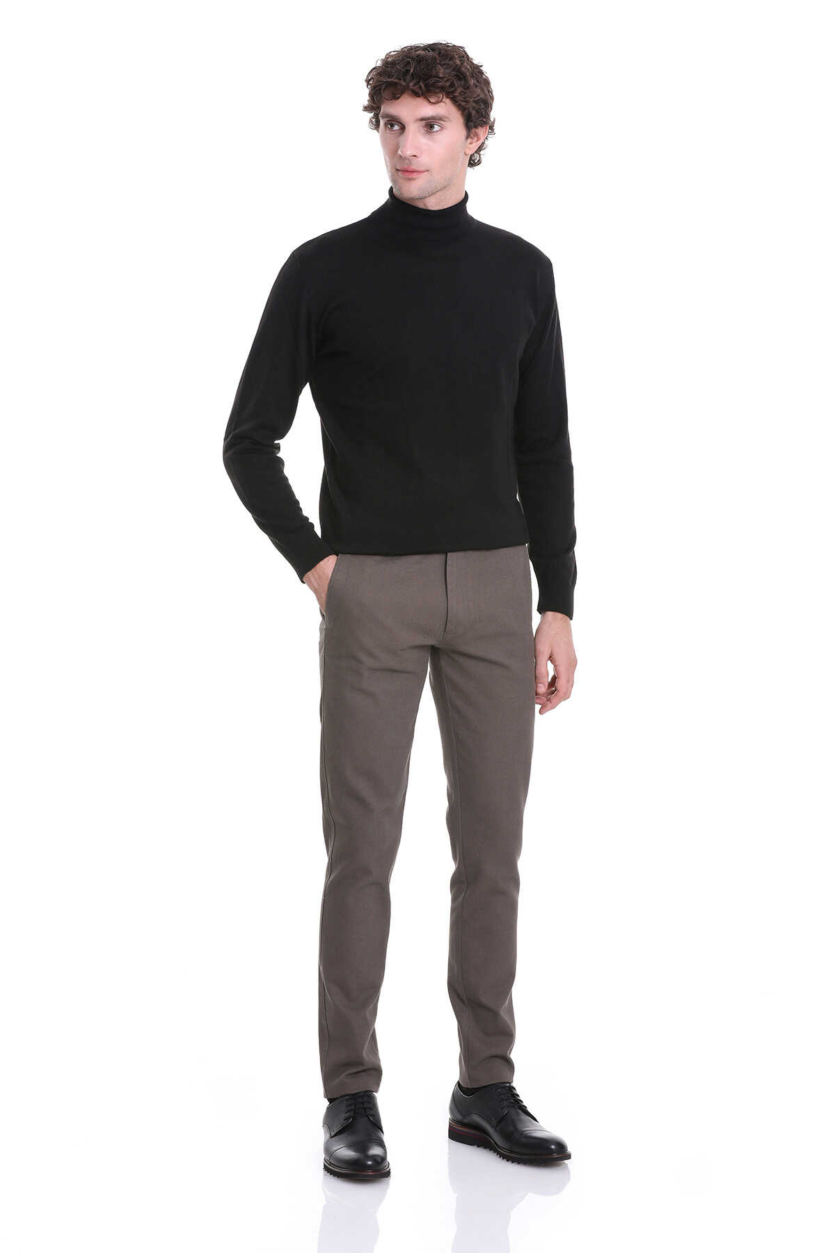 Haki Slim Fit Desenli Pamuklu Yandan Cep Kanvas Pantolon