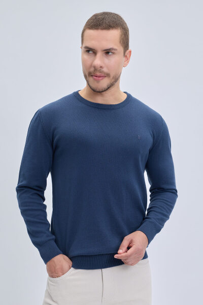 İndigo Regular Fit Bisiklet Yaka 100% Pamuk Triko Kazak